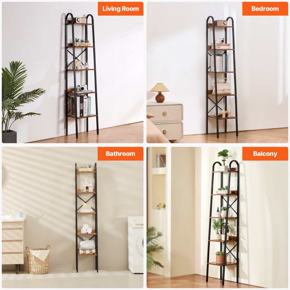 YJX-BS002 - Sturdy 5-Tier Metal Bookshelf with Adjustable Feet & Anti-Tip Kit