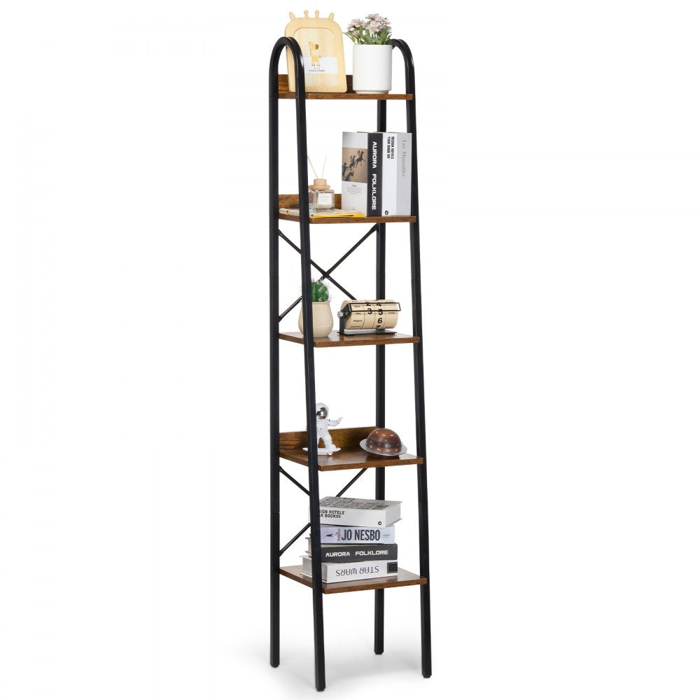 YJX-BS002 - Sturdy 5-Tier Metal Bookshelf with Adjustable Feet & Anti-Tip Kit