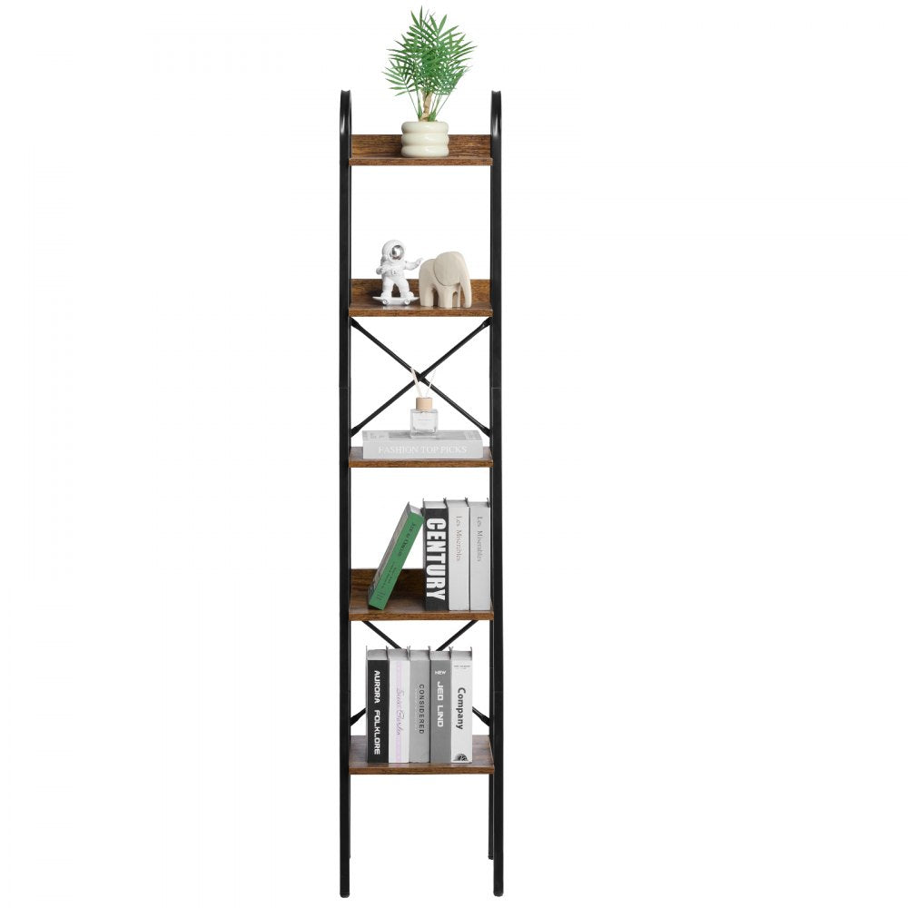 YJX-BS002 - Sturdy 5-Tier Metal Bookshelf with Adjustable Feet & Anti-Tip Kit