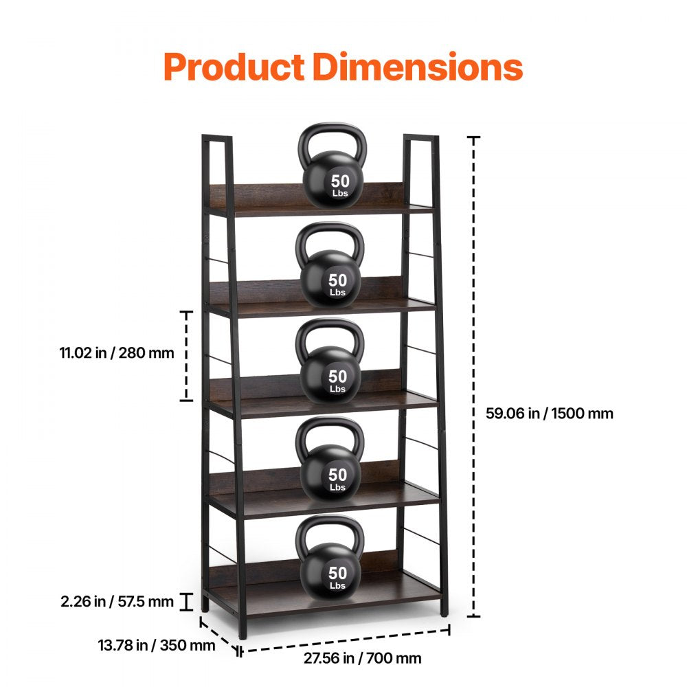C240729W-01 - 5-Tier Metal Bookcase - Multi-Use, Durable Industrial Style