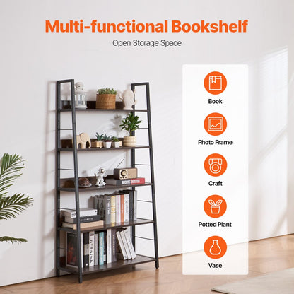 C240729W-01 - 5-Tier Metal Bookcase - Multi-Use, Durable Industrial Style