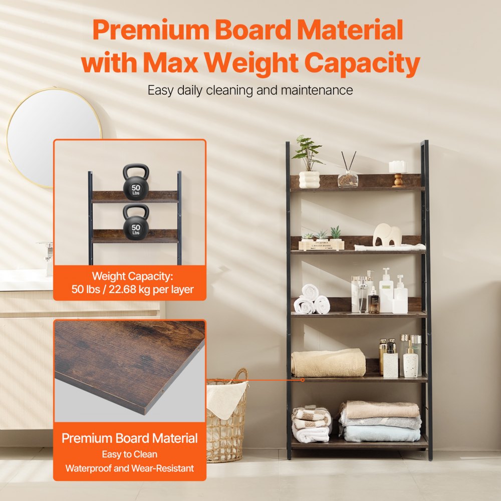 C240729W-01 - 5-Tier Metal Bookcase - Multi-Use, Durable Industrial Style