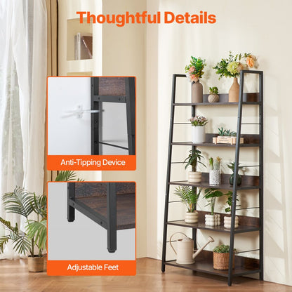 C240729W-01 - 5-Tier Metal Bookcase - Multi-Use, Durable Industrial Style