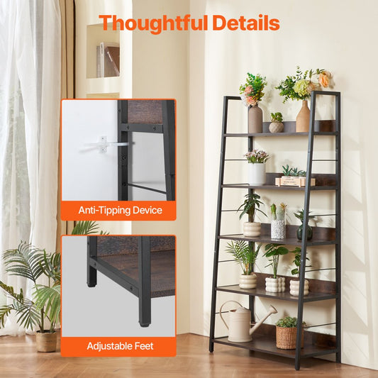 C240729W-01 - 5-Tier Metal Bookcase - Multi-Use, Durable Industrial Style