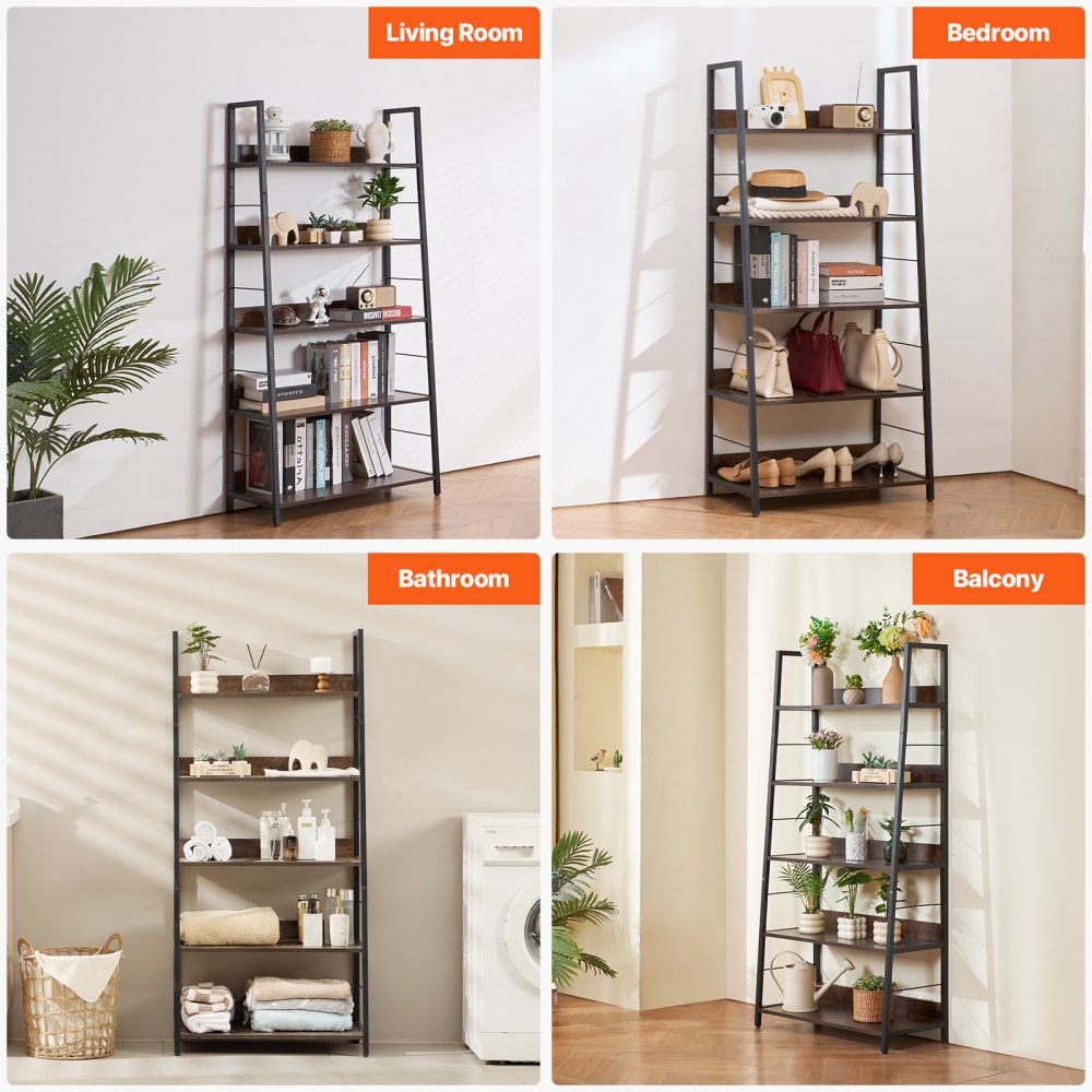 C240729W-01 - 5-Tier Metal Bookcase - Multi-Use, Durable Industrial Style