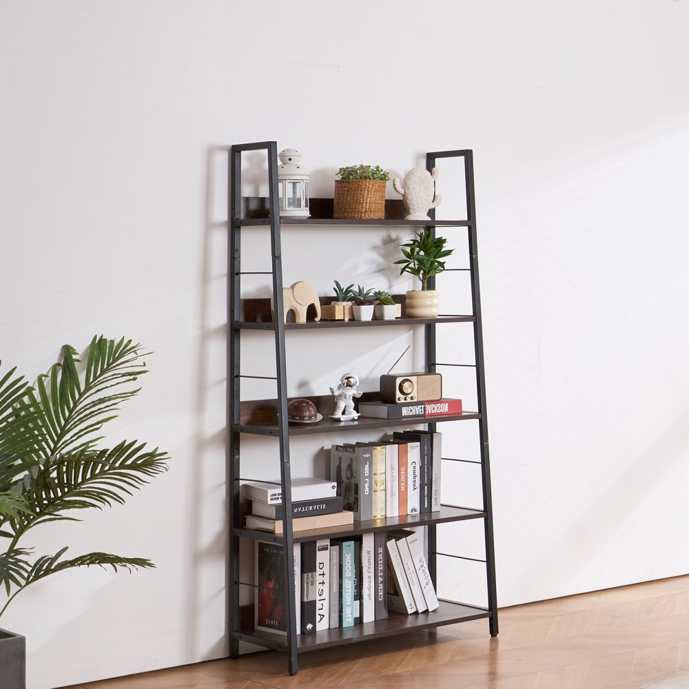 C240729W-01 - 5-Tier Metal Bookcase - Multi-Use, Durable Industrial Style