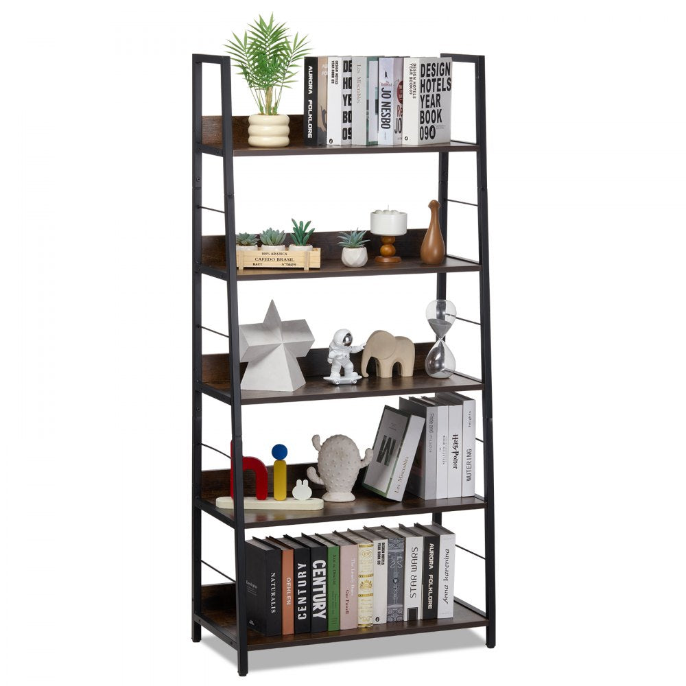 C240729W-01 - 5-Tier Metal Bookcase - Multi-Use, Durable Industrial Style
