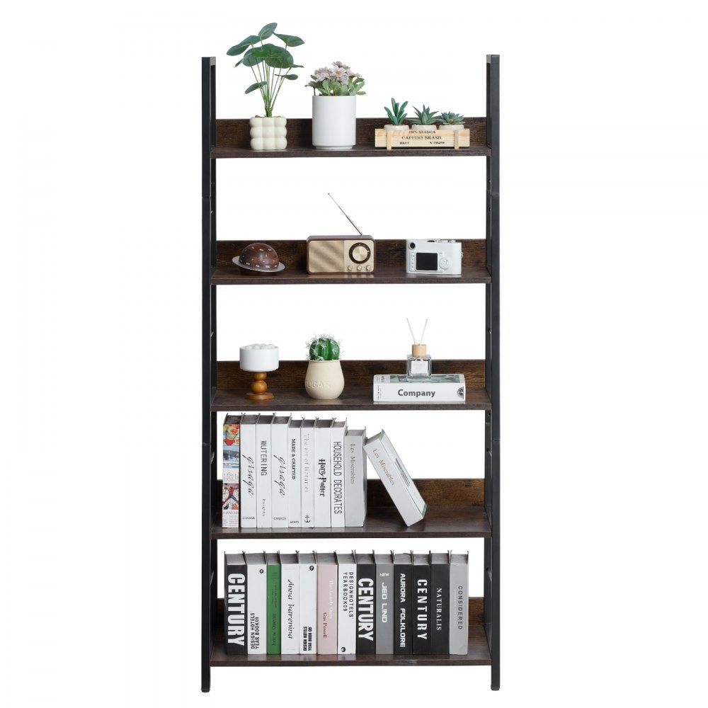 C240729W-01 - 5-Tier Metal Bookcase - Multi-Use, Durable Industrial Style