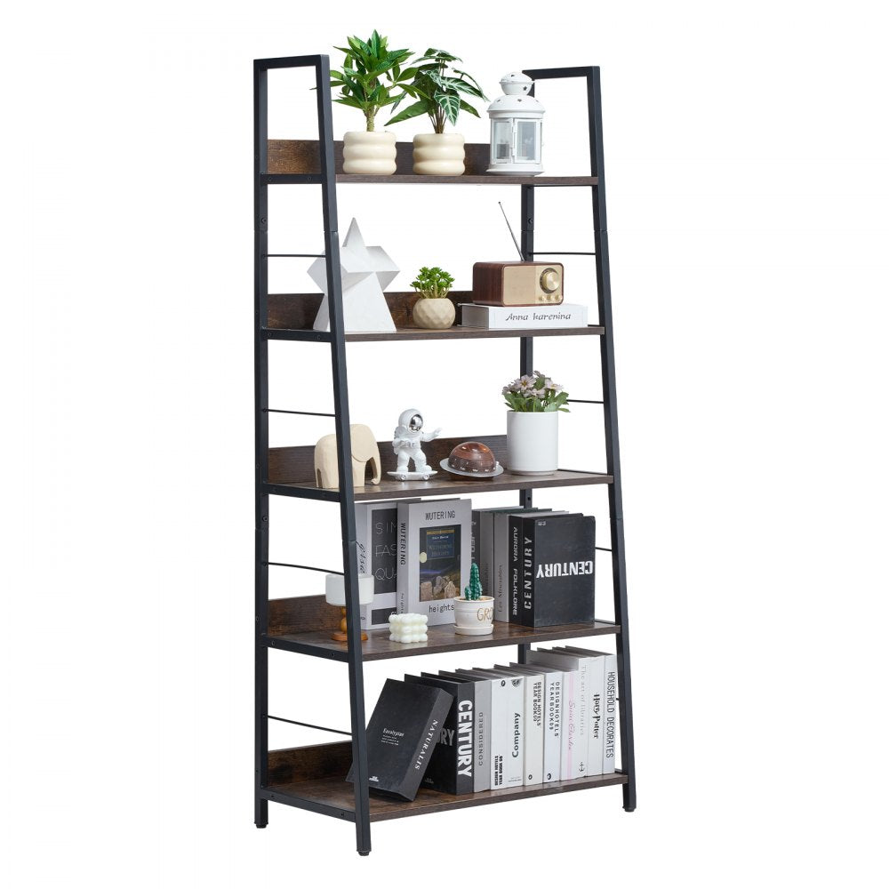 C240729W-01 - 5-Tier Metal Bookcase - Multi-Use, Durable Industrial Style