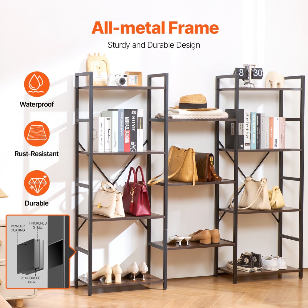 C240729W-04 - Versatile Metal Bookshelf, 70 lbs Capacity, Adjustable Feet