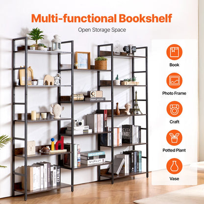 C240729W-05 - Rustic 14-Tier Metal Bookshelf for Display and Storage