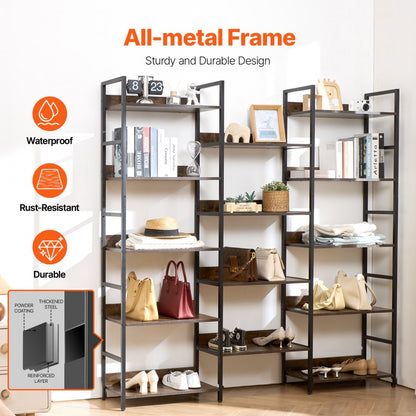 C240729W-05 - Rustic 14-Tier Metal Bookshelf for Display and Storage