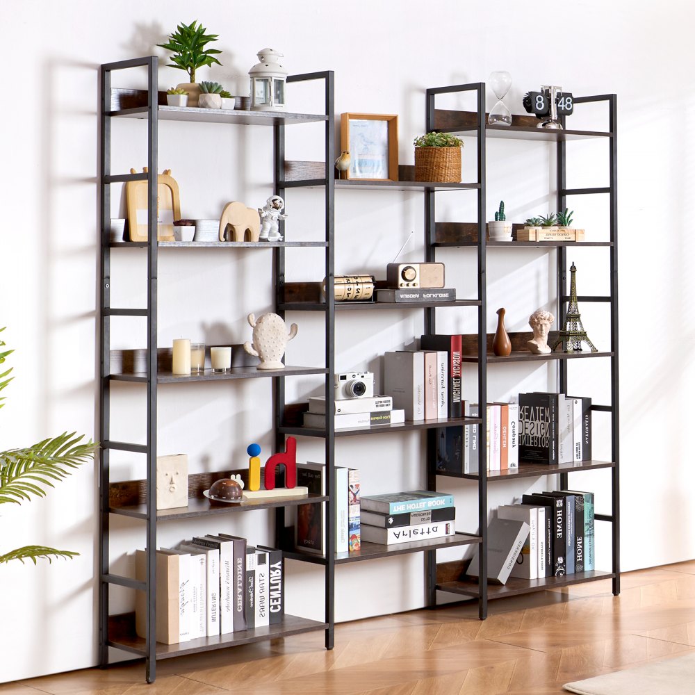 C240729W-05 - Rustic 14-Tier Metal Bookshelf for Display and Storage