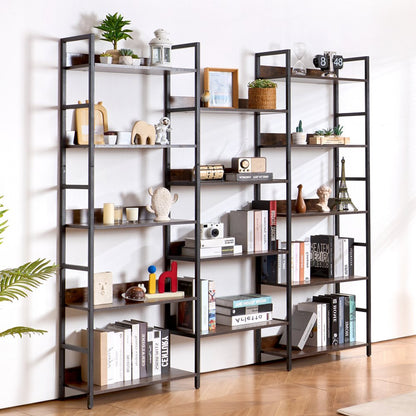 C240729W-05 - Rustic 14-Tier Metal Bookshelf for Display and Storage