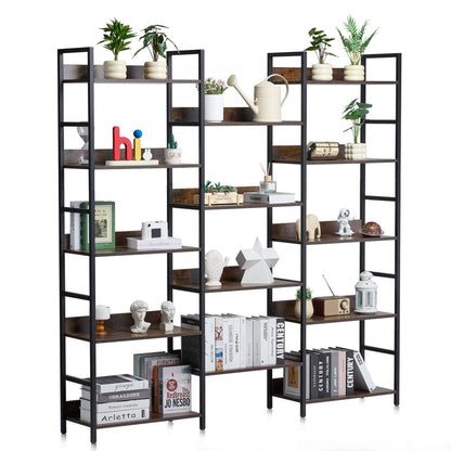 C240729W-05 - Rustic 14-Tier Metal Bookshelf for Display and Storage