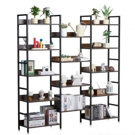 C240729W-05 - Rustic 14-Tier Metal Bookshelf for Display and Storage