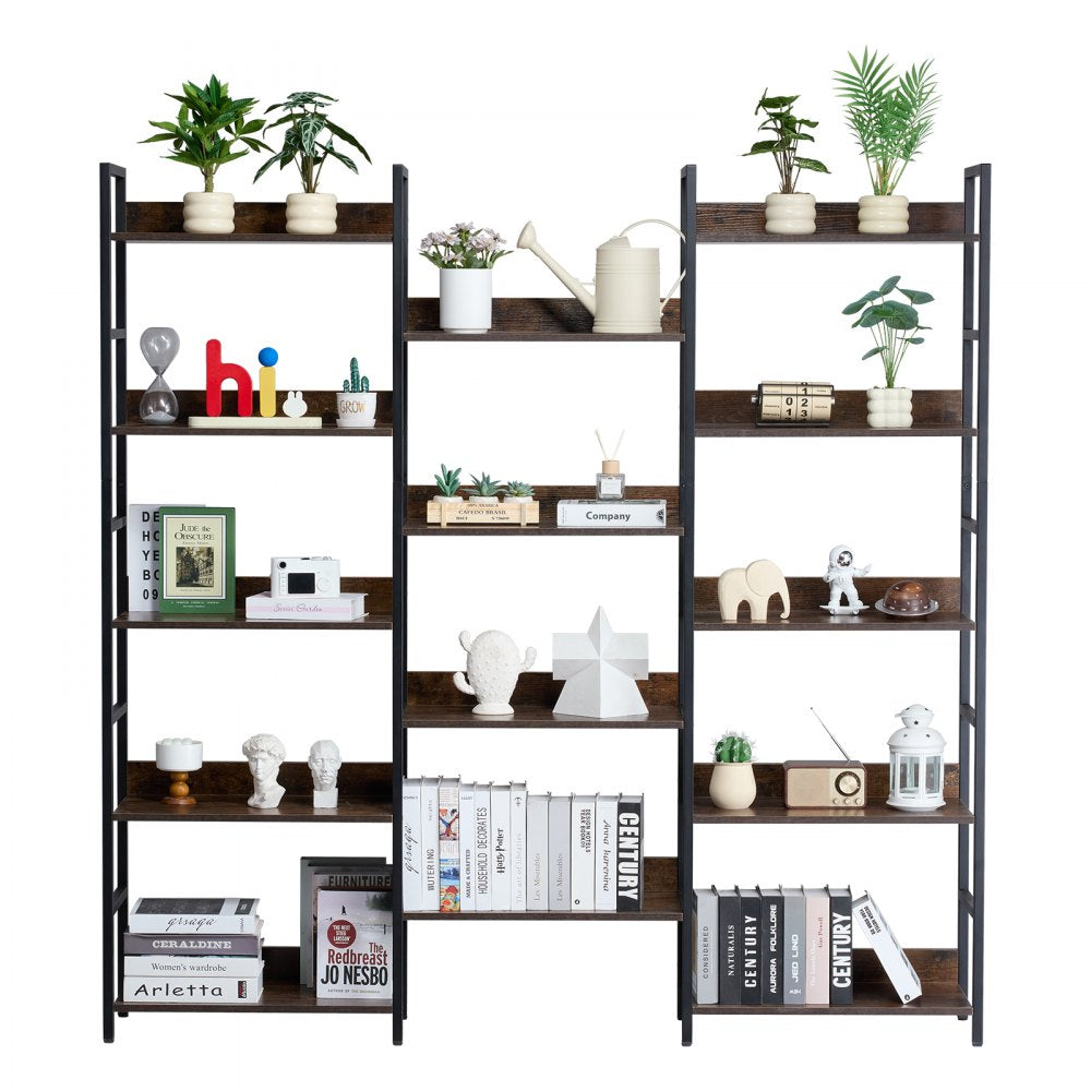 C240729W-05 - Rustic 14-Tier Metal Bookshelf for Display and Storage