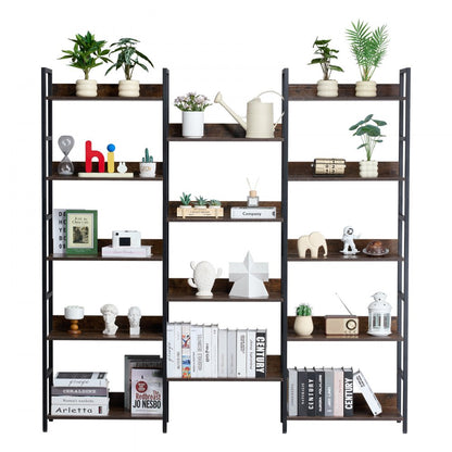 C240729W-05 - Rustic 14-Tier Metal Bookshelf for Display and Storage