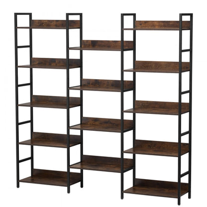 C240729W-05 - Rustic 14-Tier Metal Bookshelf for Display and Storage