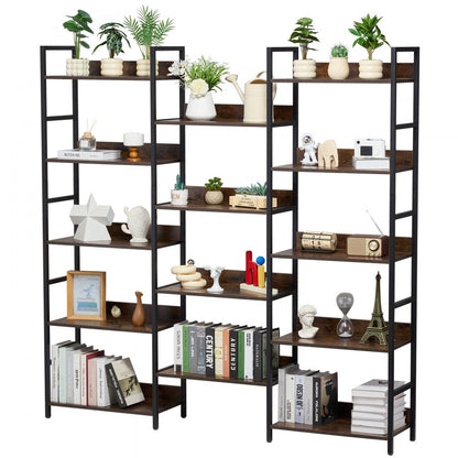 C240729W-05 - Rustic 14-Tier Metal Bookshelf for Display and Storage