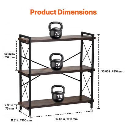 C240729W-02 - 3-Tier Industrial Metal Bookshelf for Versatile Storage