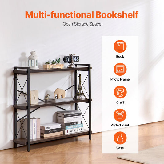 C240729W-02 - 3-Tier Industrial Metal Bookshelf for Versatile Storage