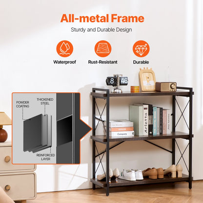 C240729W-02 - 3-Tier Industrial Metal Bookshelf for Versatile Storage