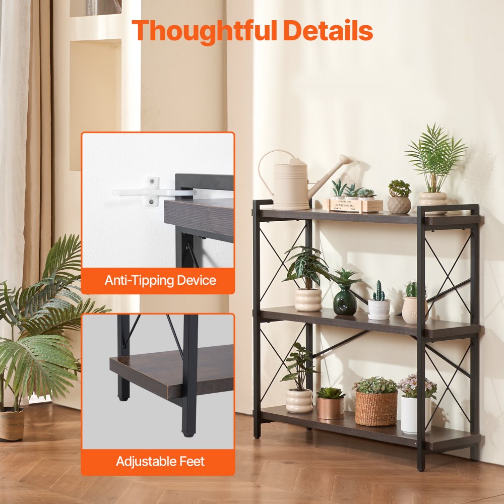 C240729W-02 - 3-Tier Industrial Metal Bookshelf for Versatile Storage