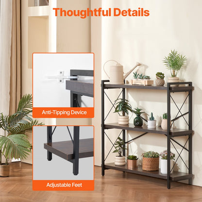 C240729W-02 - 3-Tier Industrial Metal Bookshelf for Versatile Storage