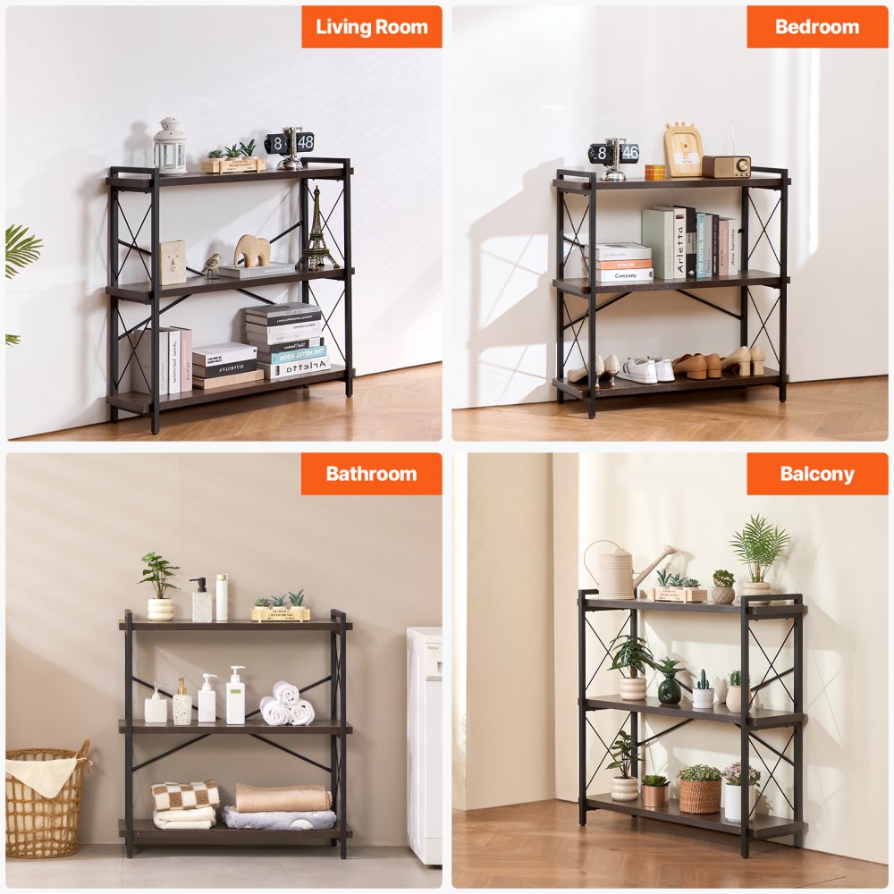 C240729W-02 - 3-Tier Industrial Metal Bookshelf for Versatile Storage