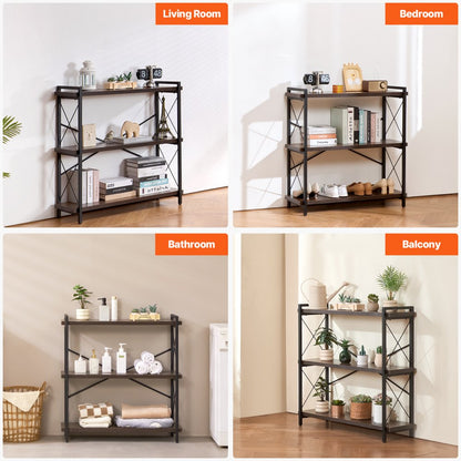 C240729W-02 - 3-Tier Industrial Metal Bookshelf for Versatile Storage
