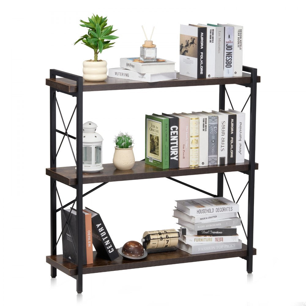 C240729W-02 - 3-Tier Industrial Metal Bookshelf for Versatile Storage