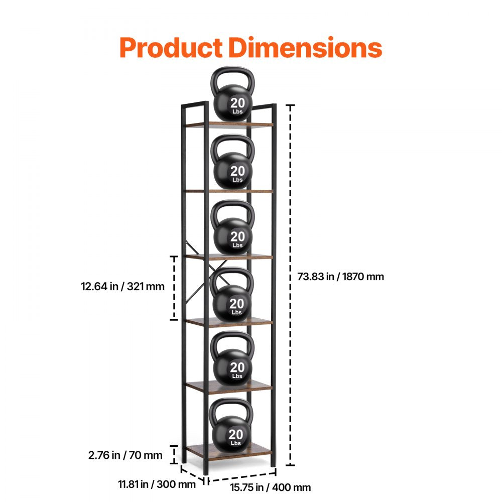 YJX-BS004 - Sturdy 6-Tier Metal Bookshelf for Stylish Storage Solutions