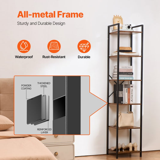 YJX-BS004 - Sturdy 6-Tier Metal Bookshelf for Stylish Storage Solutions