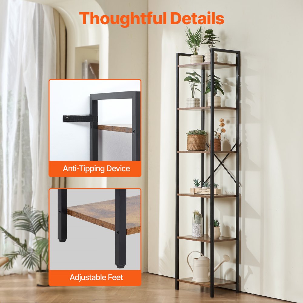 YJX-BS004 - Sturdy 6-Tier Metal Bookshelf for Stylish Storage Solutions
