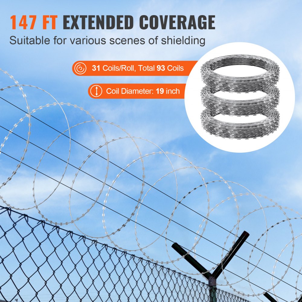 SD-SRBW10.5-BTO22 - VEVOR 147ft Galvanized Razor Wire for Ultimate Security