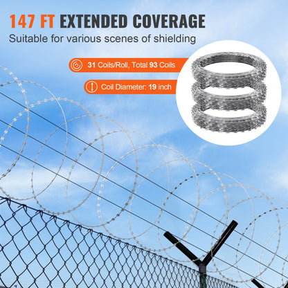 SD-SRBW10.5-BTO22 - VEVOR 147ft Galvanized Razor Wire for Ultimate Security