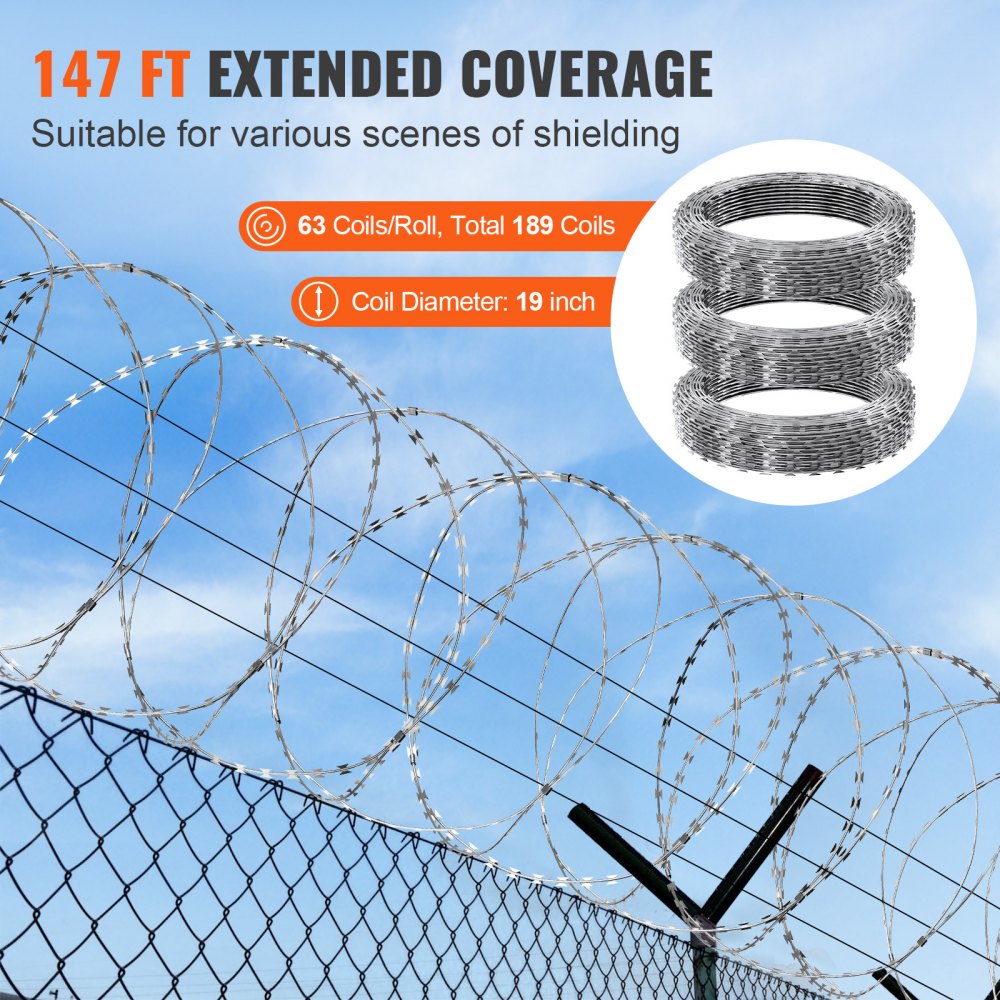 SD-DRBW22.5-BTO22 - 147 ft Double Spiral VEVOR Razor Wire for Ultimate Security