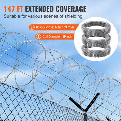 SD-DRBW22.5-BTO22 - 147 ft Double Spiral VEVOR Razor Wire for Ultimate Security
