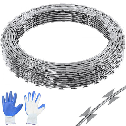 SD-SRBW7.5-BTO22 - 98ft Rust-Proof Razor Wire Fencing with Protective Gloves