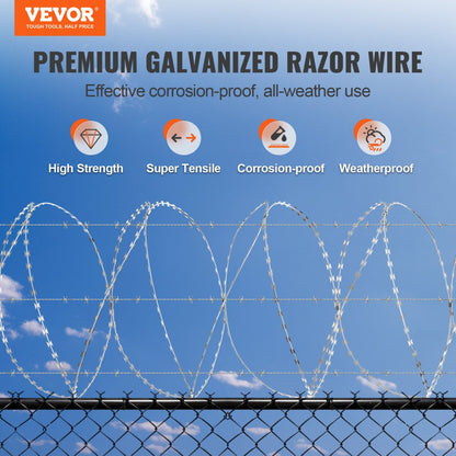 SD-DRBW15-BTO22 - 98ft Rust-Proof Razor Barbed Wire for Security and Wildlife Deterrence