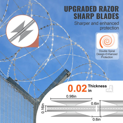 SD-DRBW15-BTO22 - 98ft Rust-Proof Razor Barbed Wire for Security and Wildlife Deterrence