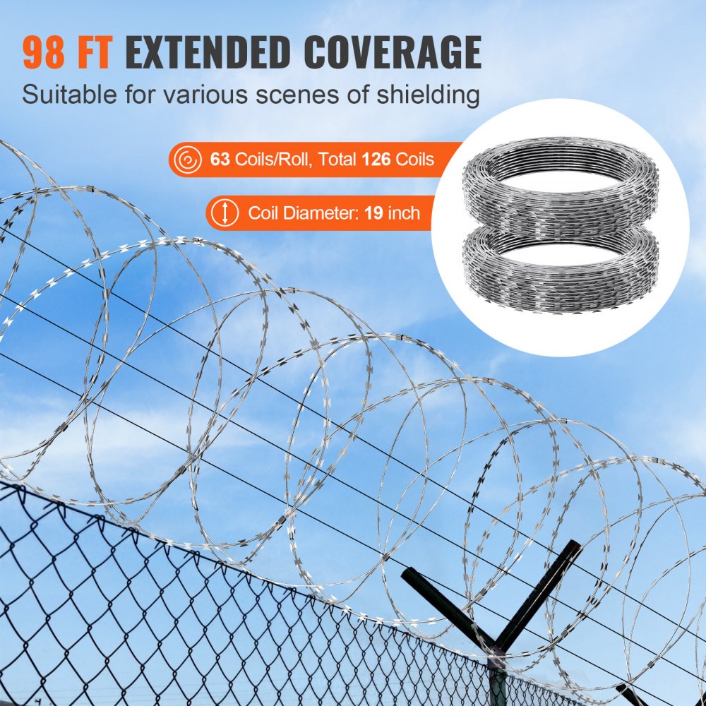 SD-DRBW15-BTO22 - 98ft Rust-Proof Razor Barbed Wire for Security and Wildlife Deterrence