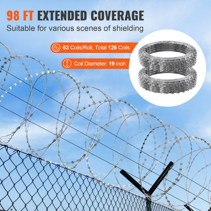 SD-DRBW15-BTO22 - 98ft Rust-Proof Razor Barbed Wire for Security and Wildlife Deterrence