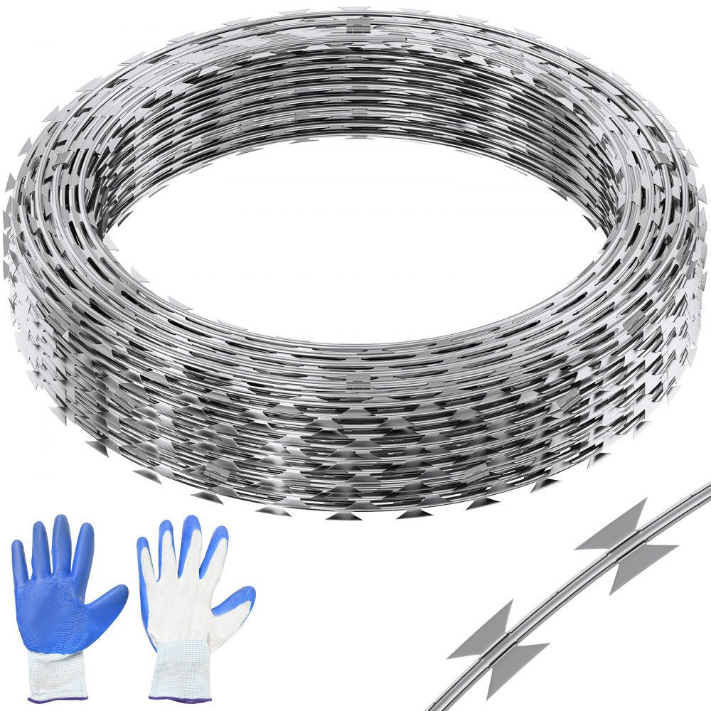 SD-DRBW15-BTO22 - 98ft Rust-Proof Razor Barbed Wire for Security and Wildlife Deterrence