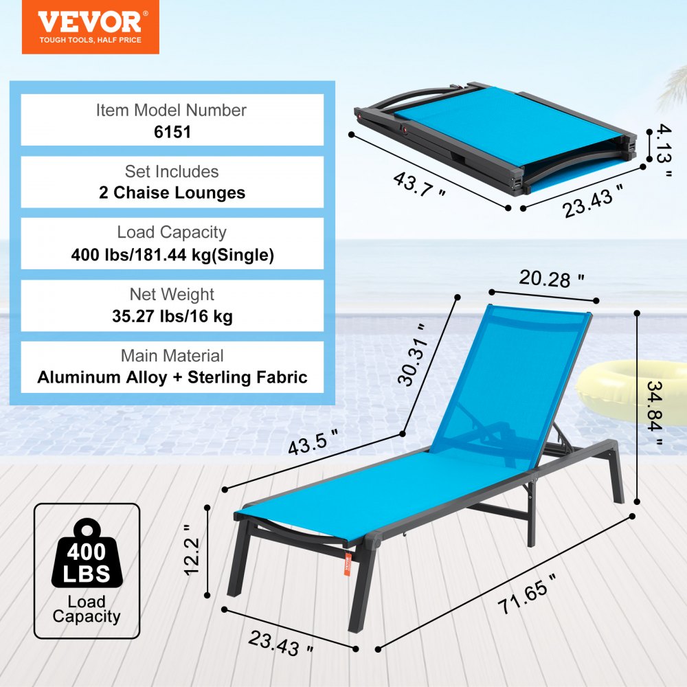 6151 - Adjustable 5-Position Aluminum Chaise Lounge Chair for Outdoor Relaxation