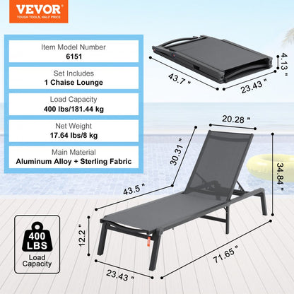 6151 - Adjustable 5-Position Aluminum Outdoor Chaise Lounge Chair