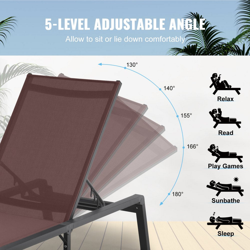 6151 - Adjustable 5-Position Aluminum Chaise Lounge Chair Set for Outdoors