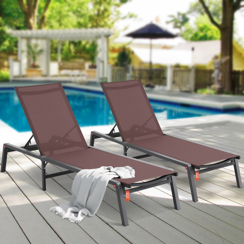 6151 - Adjustable 5-Position Aluminum Chaise Lounge Chair Set for Outdoors