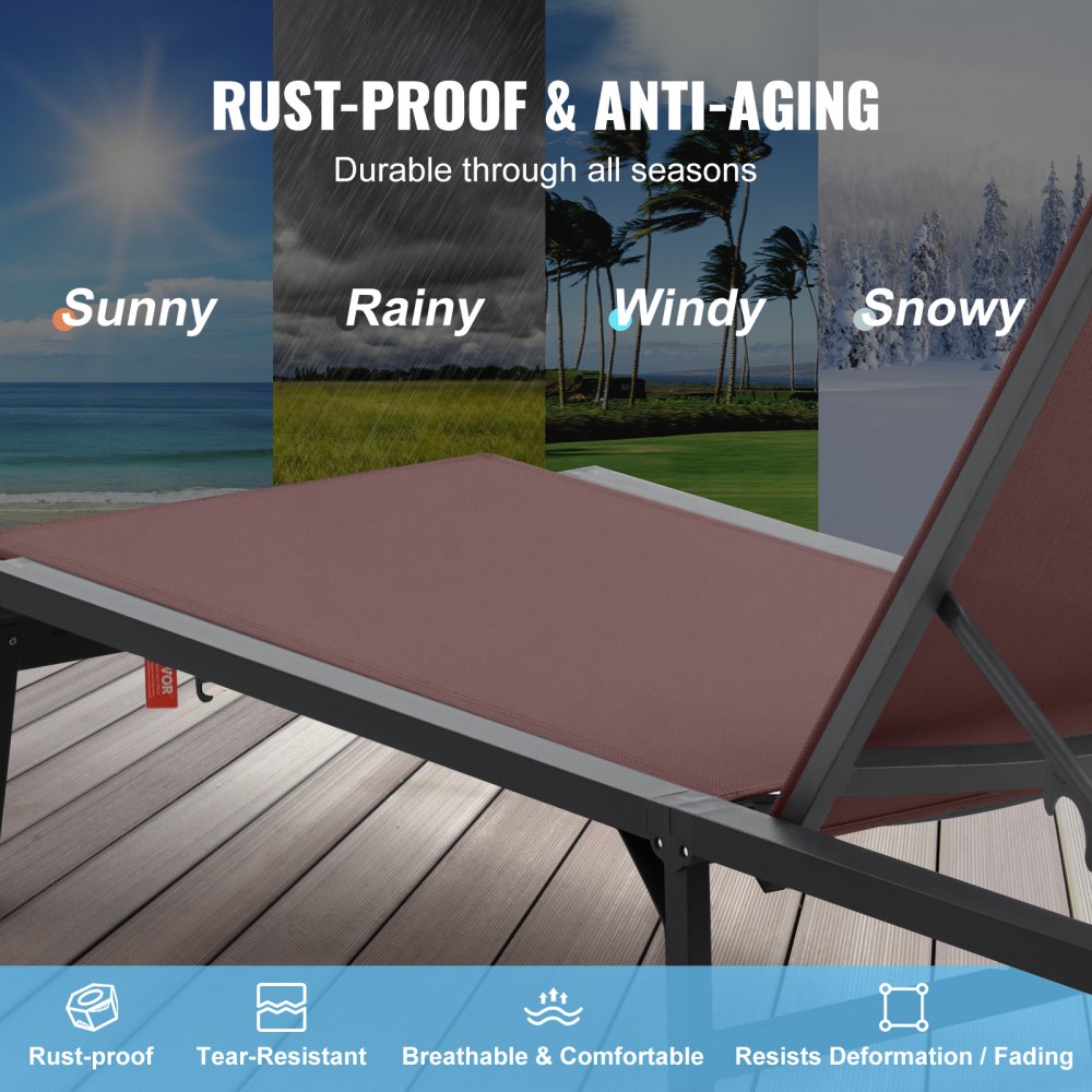 6151 - 5-Position Adjustable Aluminum Outdoor Lounge Chair, Waterproof & Durable